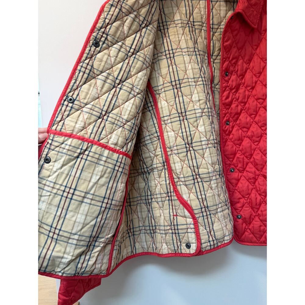 LL Bean Quilted Riding Jacket Women's XL Coral Pink Plaid Lining Snaps - Picture 6 of 6